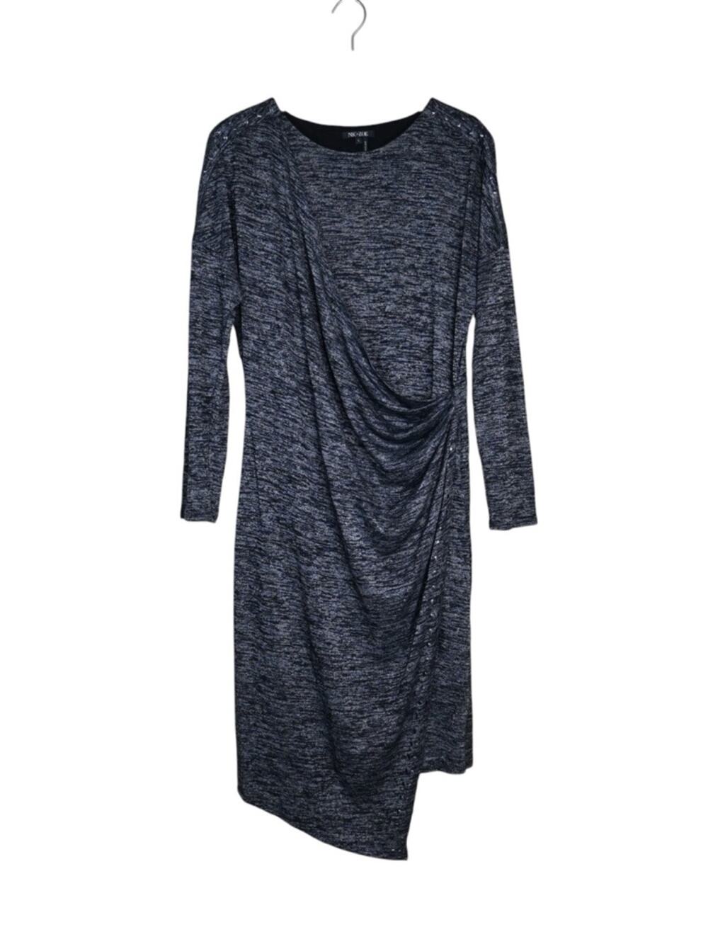 Nic+Zoe Women's L Heathered Gray Black Lined Faux Wrap Dress